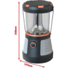 Cilindervormige zwarte en grijze lamp met een transparant midden, oranje accenten en een ronde knop aan de voorkant; rode meetpijlen met '248mm' (verticaal) en '137mm' (horizontaal)