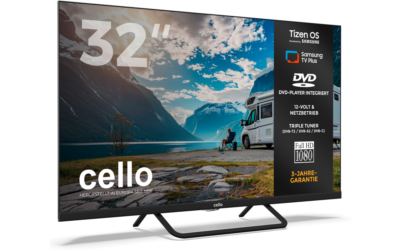 Product afbeelding Cello CTrav Smart Tizen OS Camping LED TV mit Triple Tuner, WLAN, Bluetooth, 12/24/230 V 1