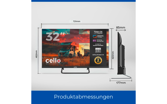 Product afbeelding Cello CTrav Smart Tizen OS Camping LED TV mit Triple Tuner, WLAN, Bluetooth, 12/24/230 V 1
