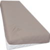 Matras met beigegrijs hoeslaken, witte matrasrand zichtbaar