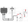 Wiring diagram with several electronic components, including a control unit, cables, and a battery