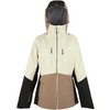 Beige und braune Outdoorjacke mit Kapuze und schwarzem Innenfutter