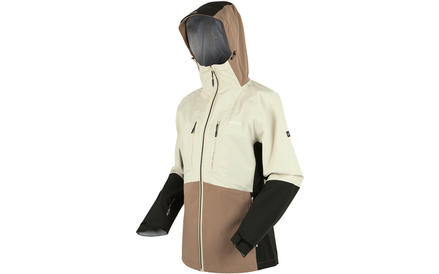 Jacke mit zwei Farben, beige und schwarz, mit Kapuze, vorne Reißverschluss