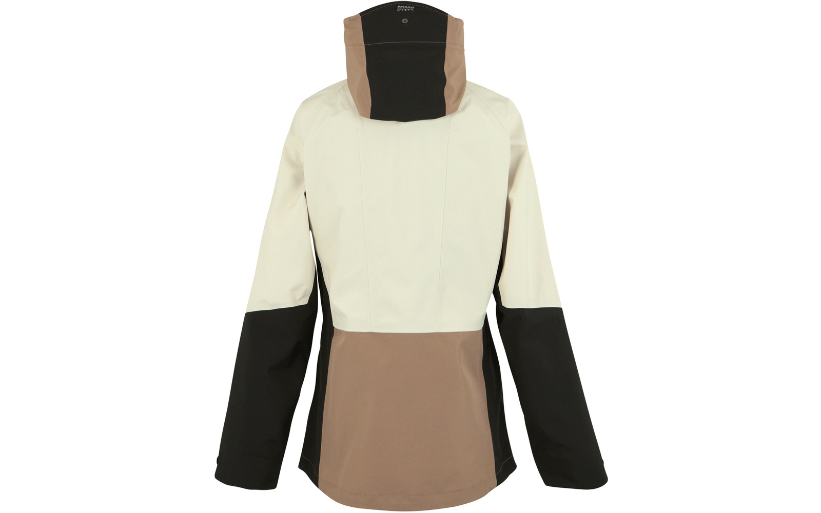 Jacke mit Kapuze und schwarz-beige-brauner Farbgebung, Rückansicht