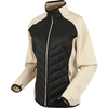 Schwarze und beige Steppjacke mit Reißverschluss und Stehkragen