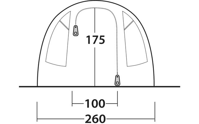 Technische Zeichnung eines halbkreisförmigen Objekts mit Maßen 175 mm Höhe, 160 mm Breite und 200 mm Breite unten