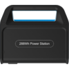 Schwarze tragbare Powerstation mit Tragegriff und der Aufschrift '288Wh Power Station' auf der Vorderseite