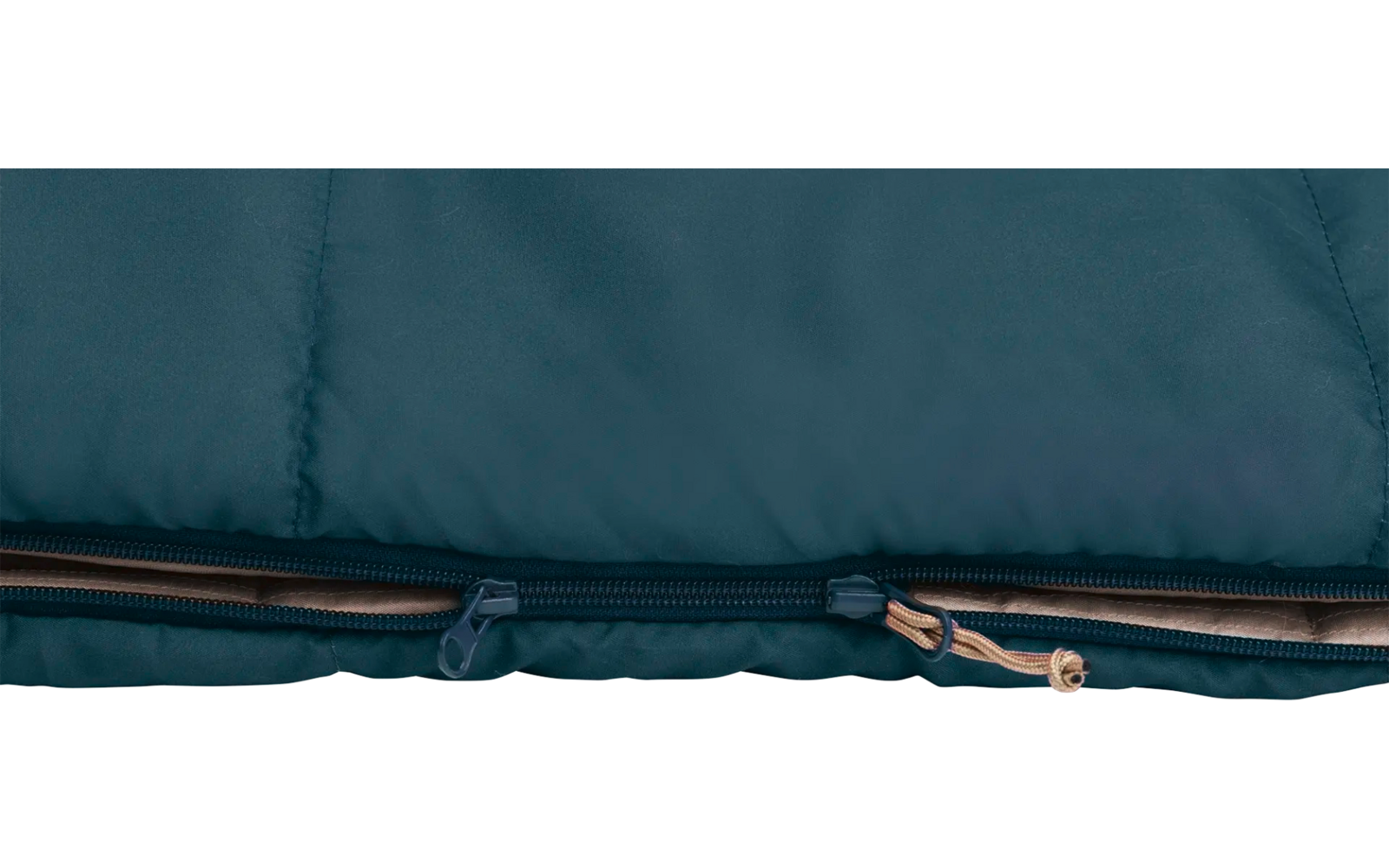 Close-up van een donkergroene slaapzak met ritssluiting