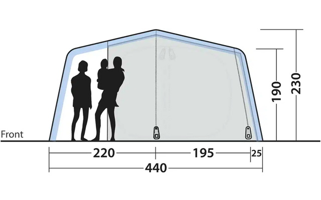 Zelt mit zwei Personen, Maße sind 220 cm Breite und 190 cm Höhe