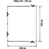 Technical drawing of a rectangular object with horizontal lines, dimensions 240 cm width and 300 cm height, with arrows and text indicating height from 235 to 255 cm