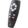 Mando a distancia negro de forma ovalada, superficie brillante, pad de control circular blanco con cinco botones, botones blancos adicionales debajo, botón rojo de encendido en la parte inferior y logotipo 'easydriver'