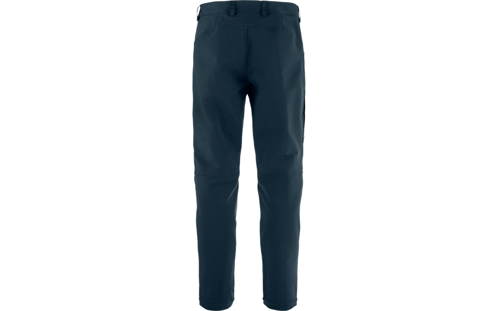 Donkerblauwe lange broek van achteren gezien