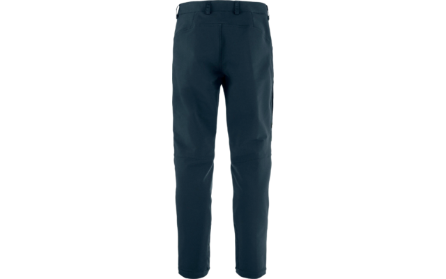 Donkerblauwe lange broek van achteren gezien