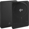 Boîtier de disque dur externe portable noir avec une ouverture ronde et un port de connexion visible