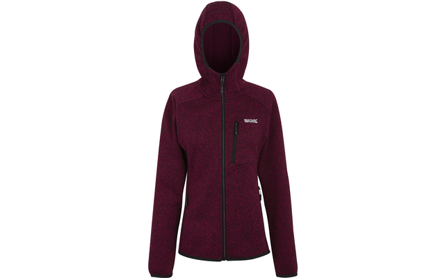Damenjacke mit Kapuze, dunkelrot, Reißverschluss vorne, aus Fleece