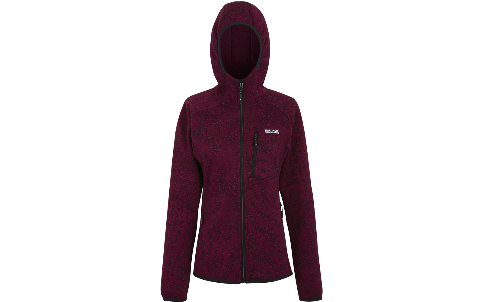 Damenjacke mit Kapuze, dunkelrot, Reißverschluss vorne, aus Fleece