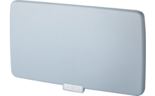 Objet rectangulaire bleu clair aux angles arrondis et petit rectangle saillant centré en bas portant l'inscription 'REICH'