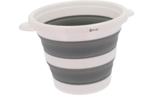 Runder Kunststoffbehälter mit abwechselnden weißen und grauen Ringabschnitten, zwei seitlichen Griffen und Markenaufdruck "Berger"