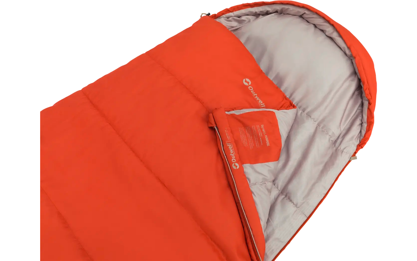 Rode slaapzak met lichtgekleurde voering en open ritssluiting