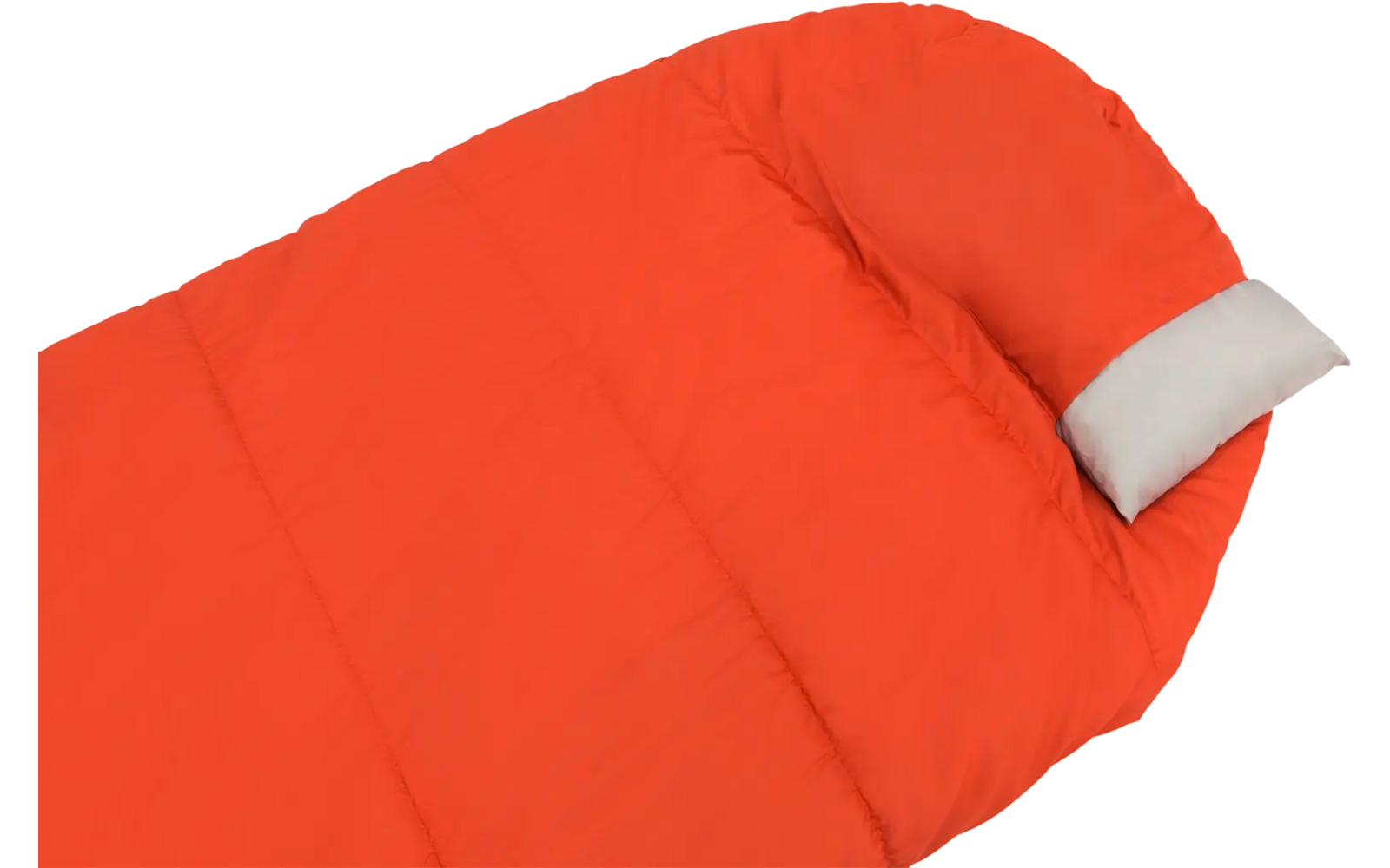 Rode slaapzak met grijze voering op een witte achtergrond