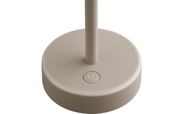 Runde beige Basis mit mittigem vertikalem Stab und Ein-/Aus-Symbol auf der Oberfläche