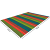 Superficie rectangular con rayas paralelas de colores rojo, verde, azul y negro, con dimensiones de 250 cm y 200 cm