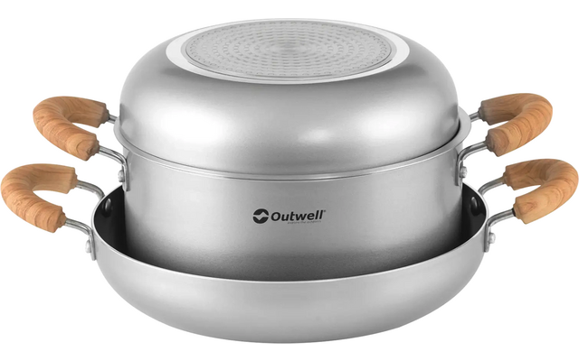 Elektrische fondue set van metaal met houten handvatten