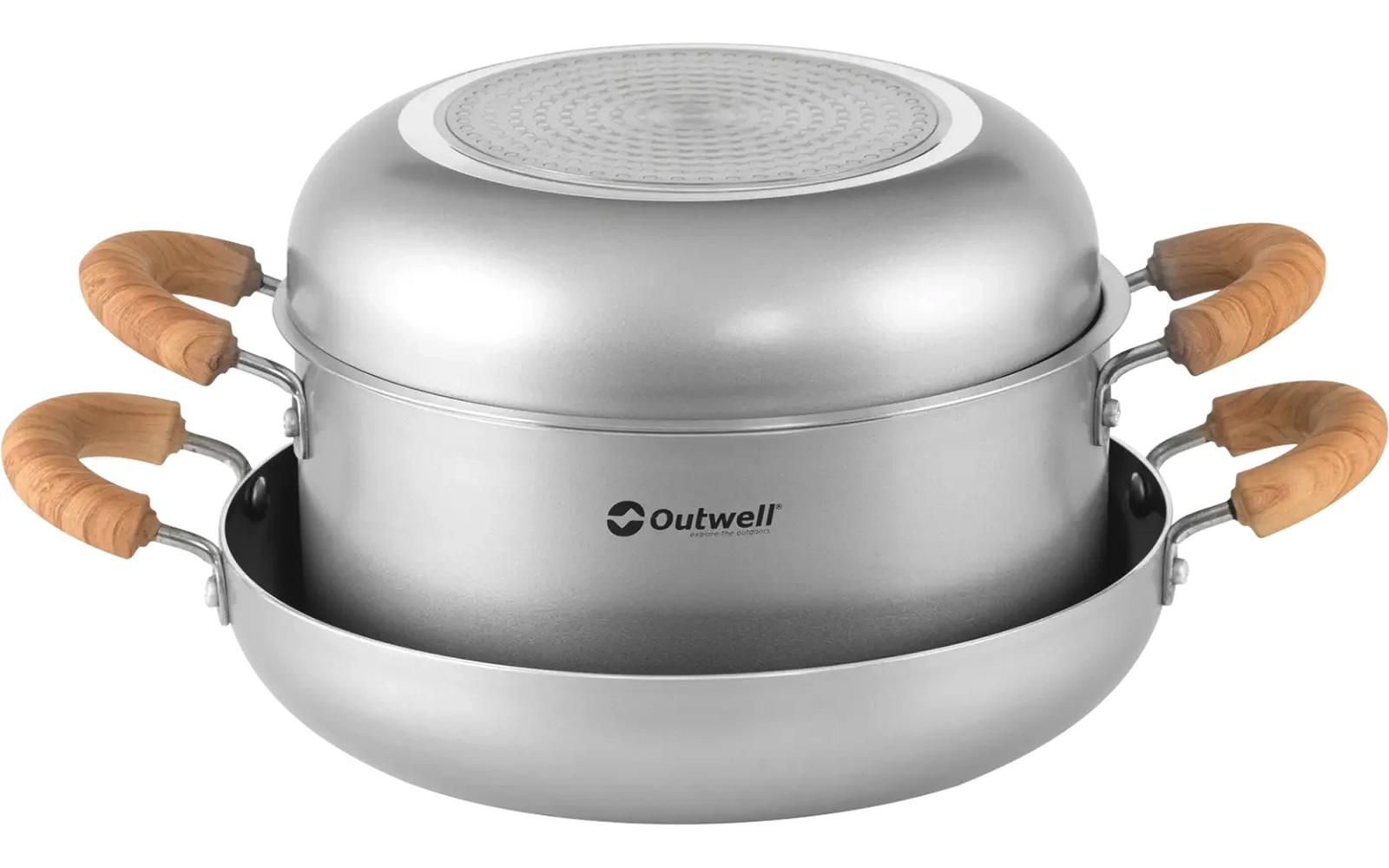 Elektrische fondue set van metaal met houten handvatten