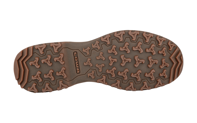 Braune Schuhsohle mit Muster aus Dreiecken und Rauten