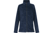 Veste bleu foncé chinée avec fermeture éclair, col montant, manches longues et petite étiquette logo à l'ourlet sur fond blanc