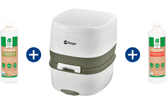 Berger Premium Toiletten Set WC Supreme Campingtoilette inkl. Eco Clean Spülwasserzusatz und Eco Clean Toilettenzusatz