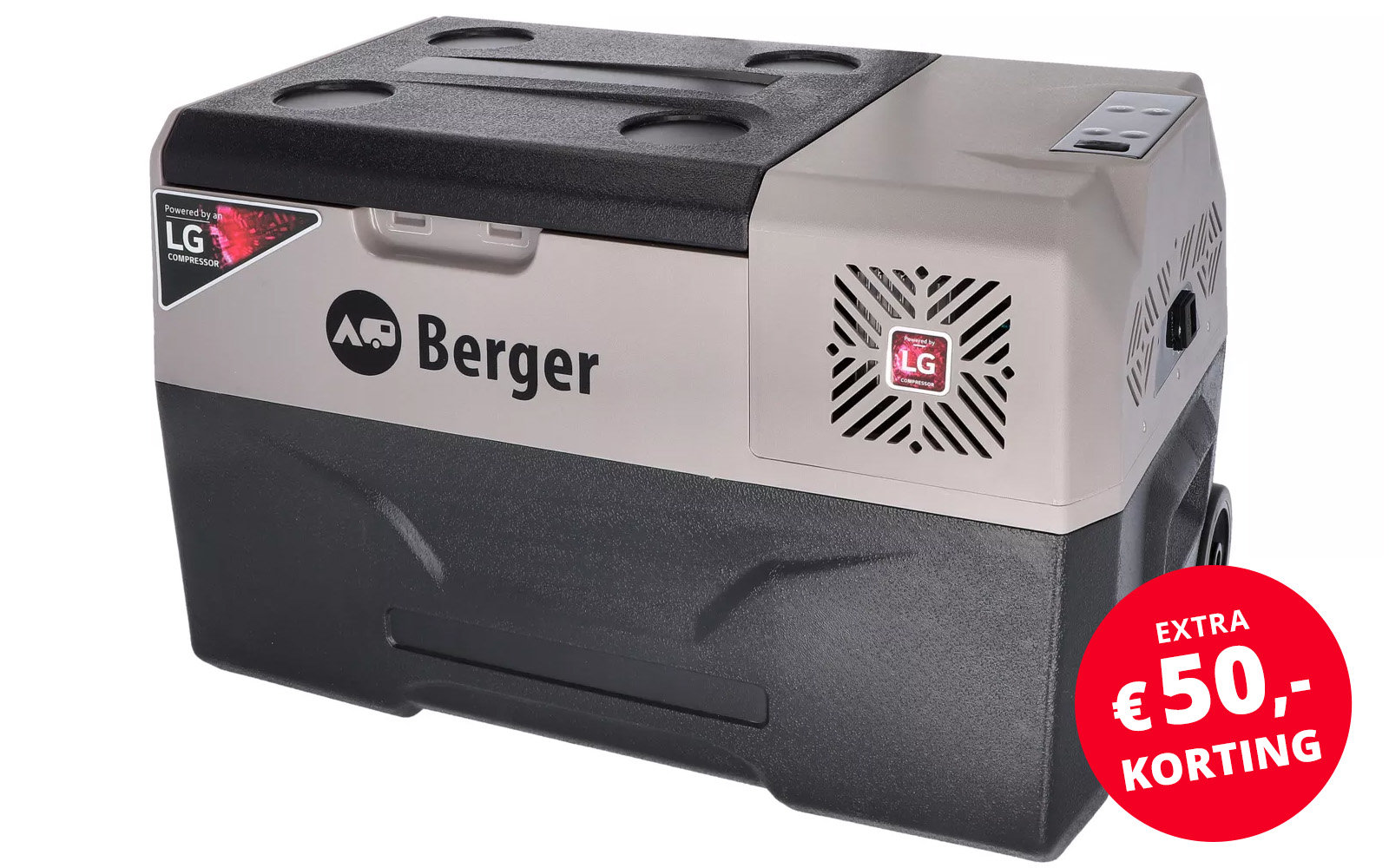 Grijs-witte draagtas met een afbeelding van een drankfles en het Berger-logo