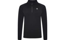 Zwart shirt met lange mouwen, korte ritssluiting aan de voorkant en een klein wit logo op de borst
