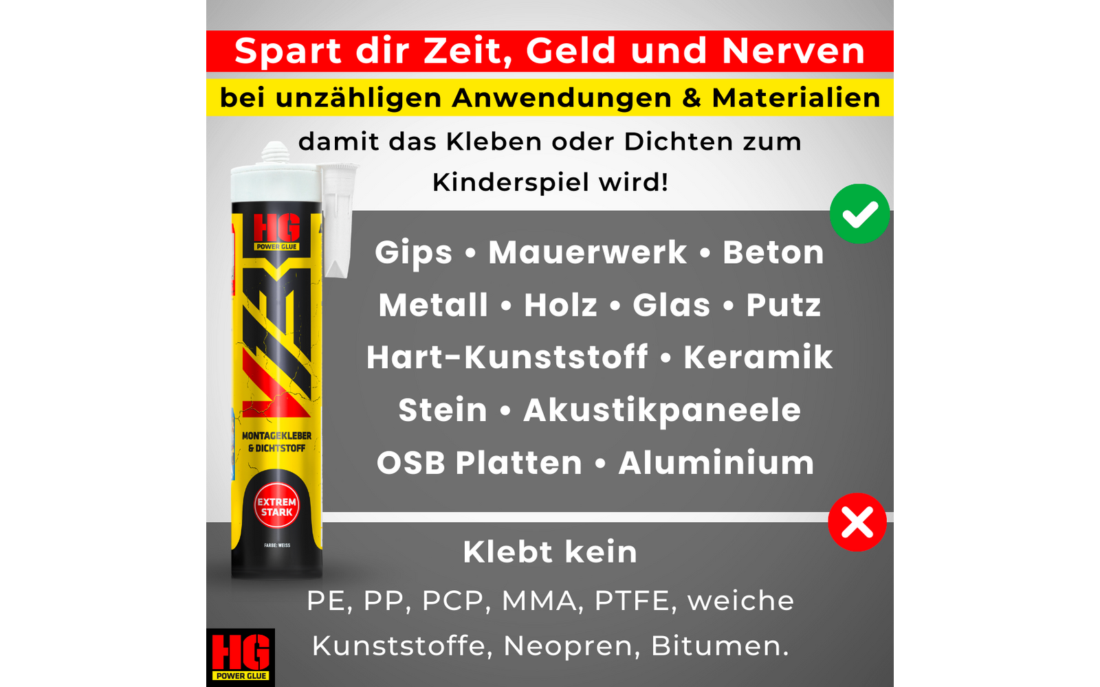 Produktbild HG Power Glue V13 Hochleistungs-Montagekleber und Dichtstoff 440 g 1