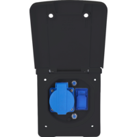 Toma de corriente multifuncional Schwabe para toldos de caravana incl. 1x toma de corriente de 230 V con contacto de puesta a tierra / 2x tomas SAT / 1x USB-A / 1x USB-C negro