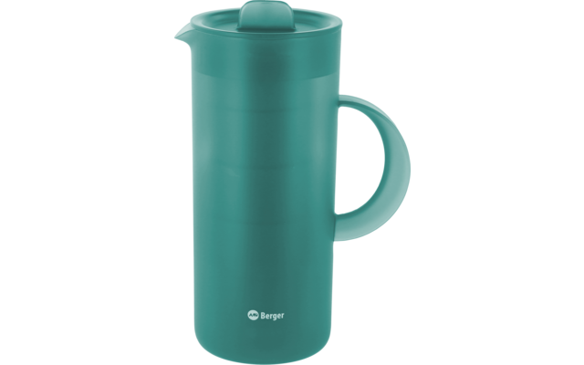 Groene hoge cilindrische container met deksel, zijhandvat en zichtbaar "Berger"-logo