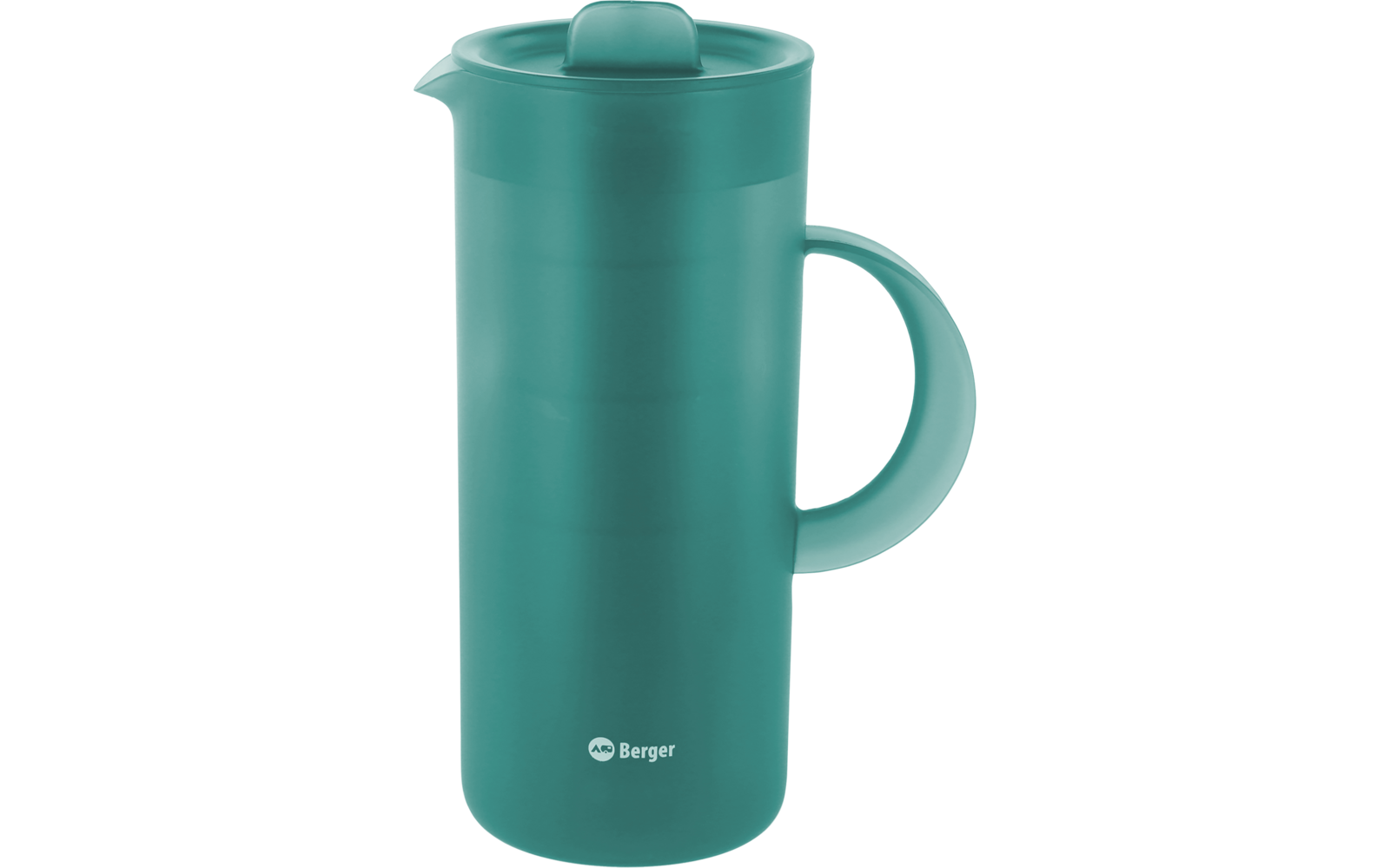Groene hoge cilindrische container met deksel, zijhandvat en zichtbaar "Berger"-logo