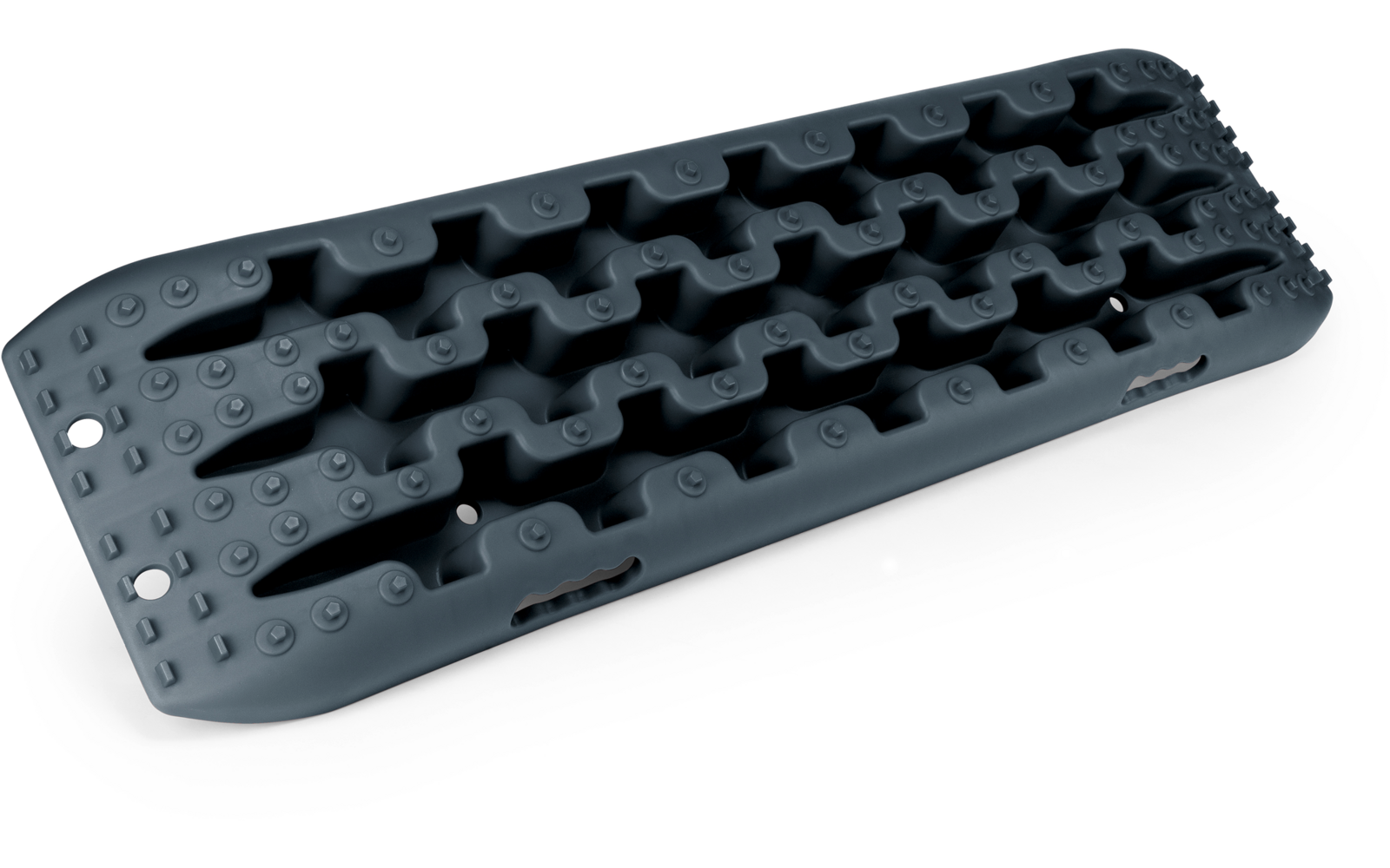 Dunkelgraue aufblasbare Matte mit zwei Reihen länglicher Luftkammern und strukturierten Noppen am Rand