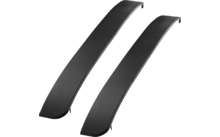 Zwei schwarze, gebogene, schmale Teile nebeneinander auf weißem Hintergrund