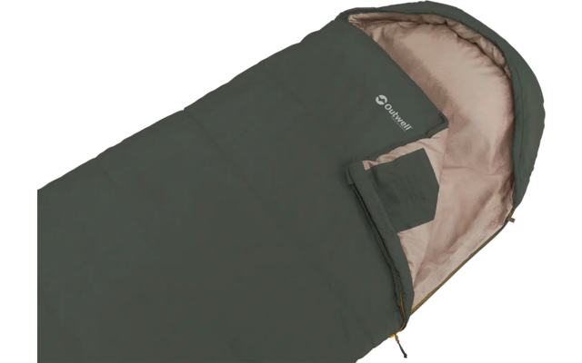 groene slaapzak met beige gevoerde binnenkant