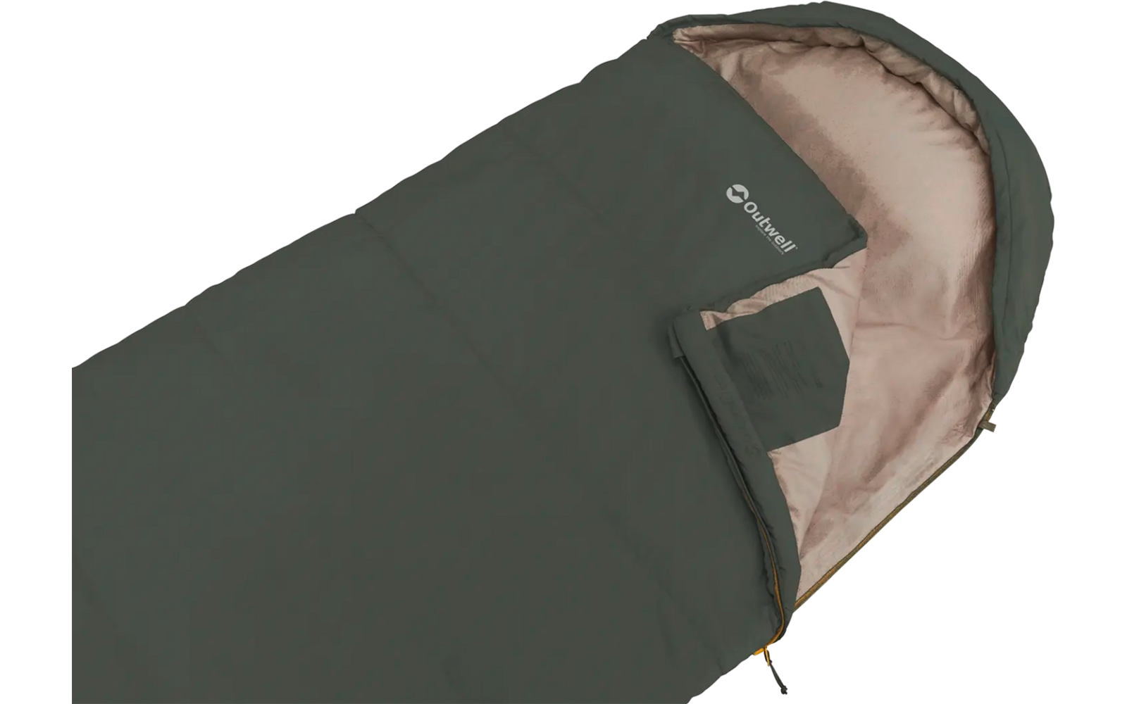 groene slaapzak met beige gevoerde binnenkant