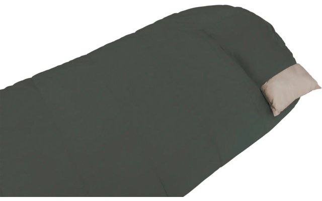 Groene slaapzak met lichtgekleurd kussen