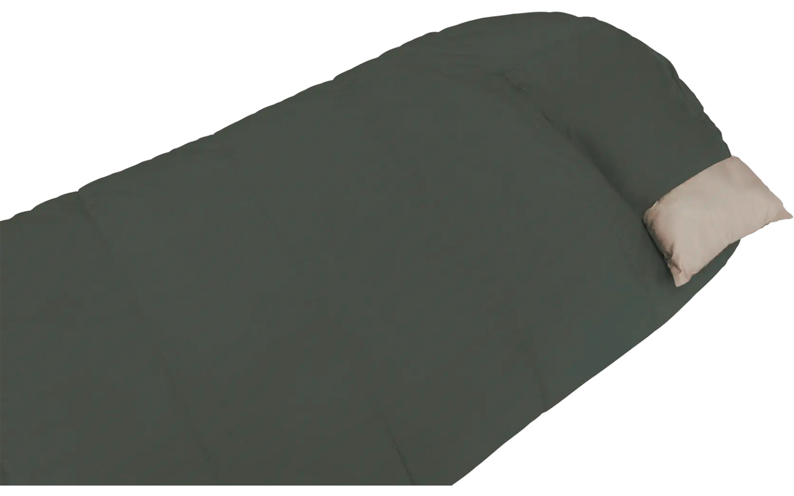 Groene slaapzak met lichtgekleurd kussen