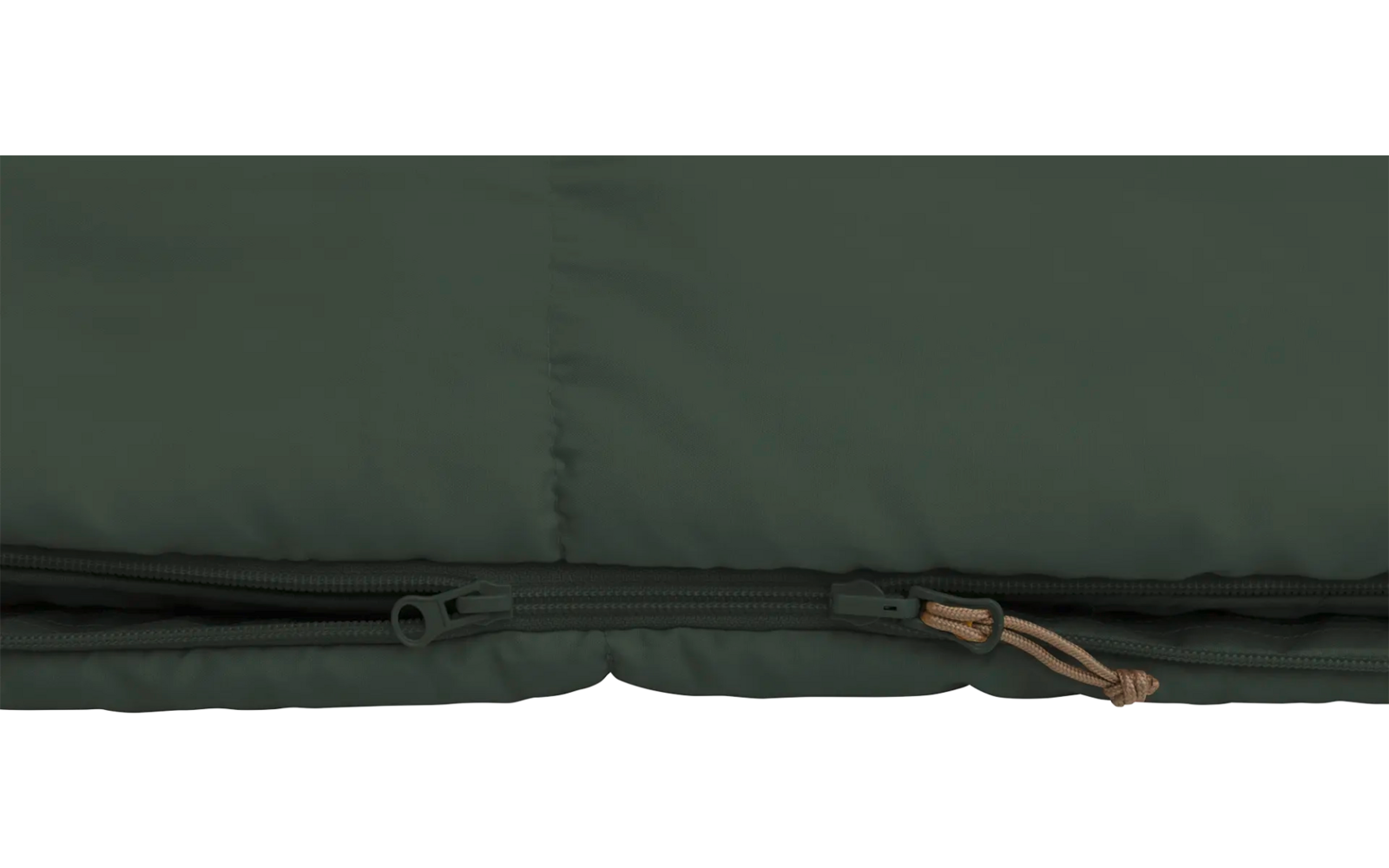 Close-up van een gesloten rits op donkergroen textiel