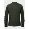 Rückansicht eines dunkelgrünen Langarmshirts mit Stehkragen und sichtbaren Nähten auf hellem Hintergrund