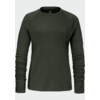 Dunkelgrünes Langarmshirt mit rundem Hals auf hellem Hintergrund