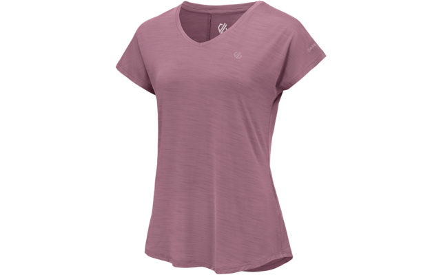 Rosa kurzärmeliges T‑Shirt mit V‑Ausschnitt, feine Melierung, kleines Logo auf Brust und auf der Ärmelpartie