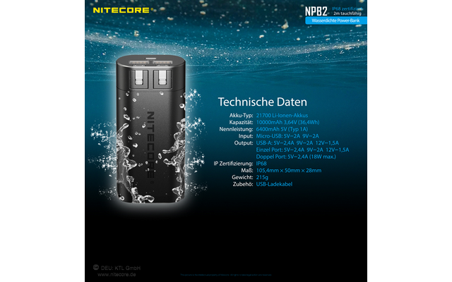 Nitecore Powerbank NBP 2 10000 mAh resistente al agua