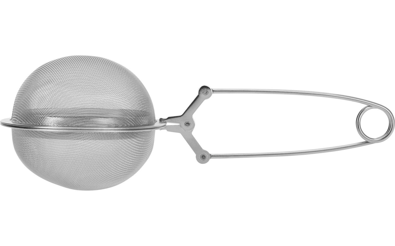 Kugelförmiges Teesieb aus Metallgitter mit Scharnier, Verschluss und langem Griff