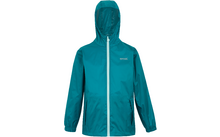 Blauwgroene regenjas met capuchon en rits